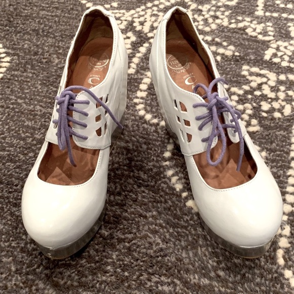 🎶🎶 RARE Jeffrey Campbell White Leather Mary Jane Silver Platform, Size 7.5 - Picture 2 of 13